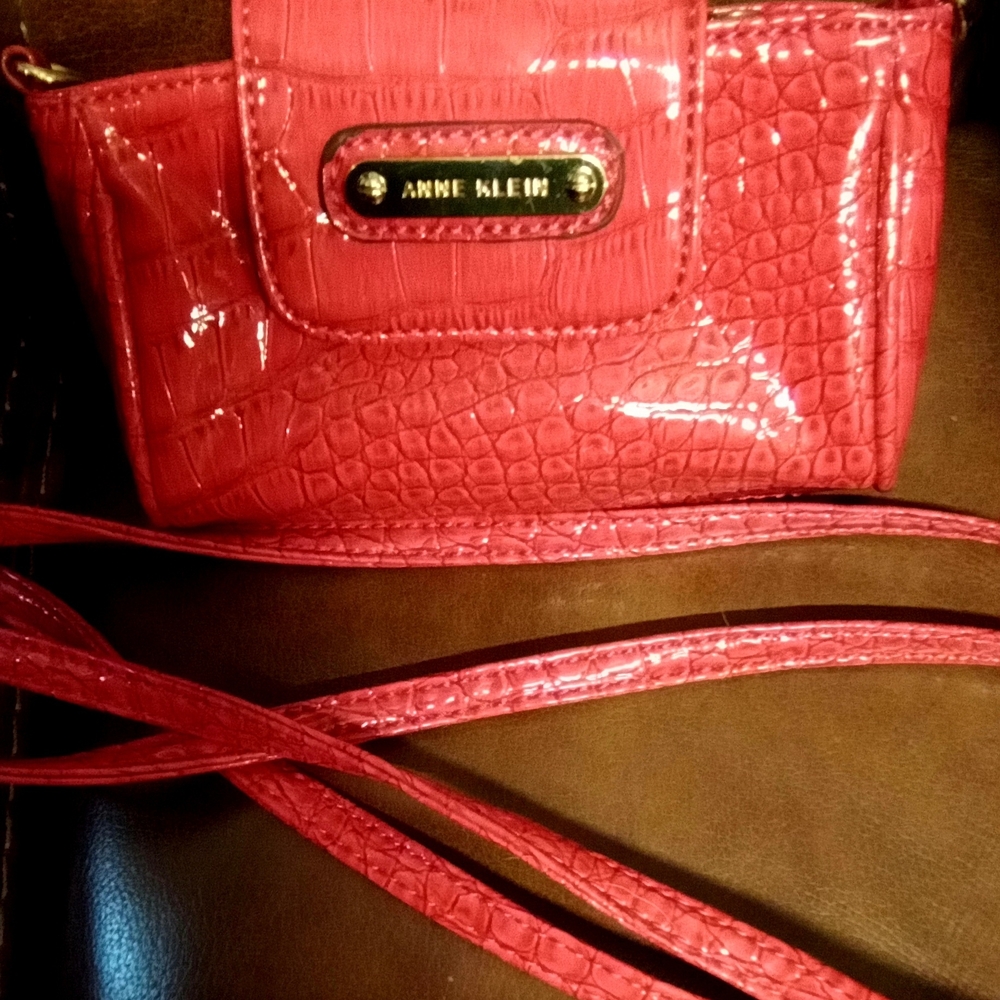 Anne Klein Glossy Hot Pink Crossbody Bag